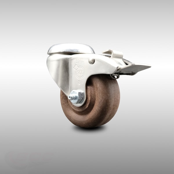 3 Inch 316SS High Temp Glass Filled Nylon Bolt Hole Caster with Total Lock Brake